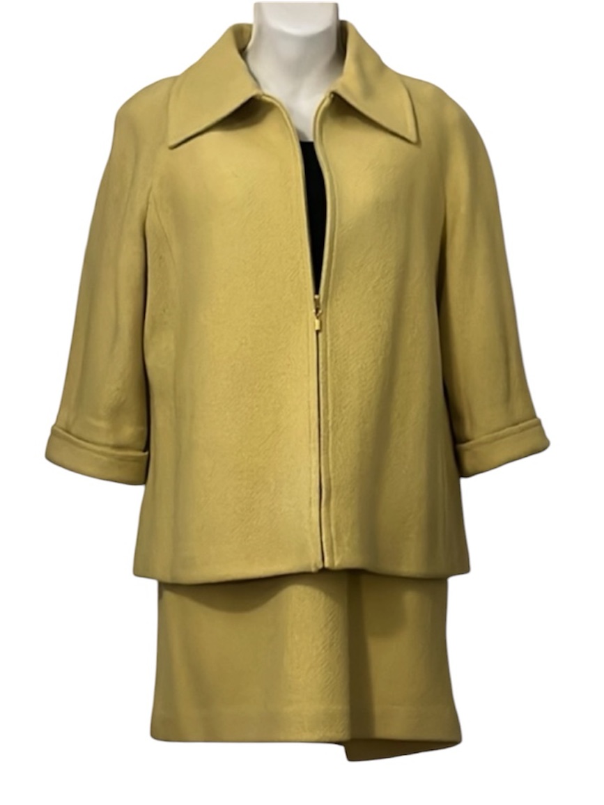 St. John Collection Knit Chartreuse Skirt & 3/4 Sleeve Zipper Jacket Set Sz 6